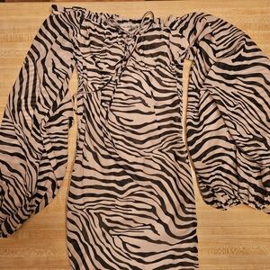 Commense Black and Cream Zebra Print Blouse